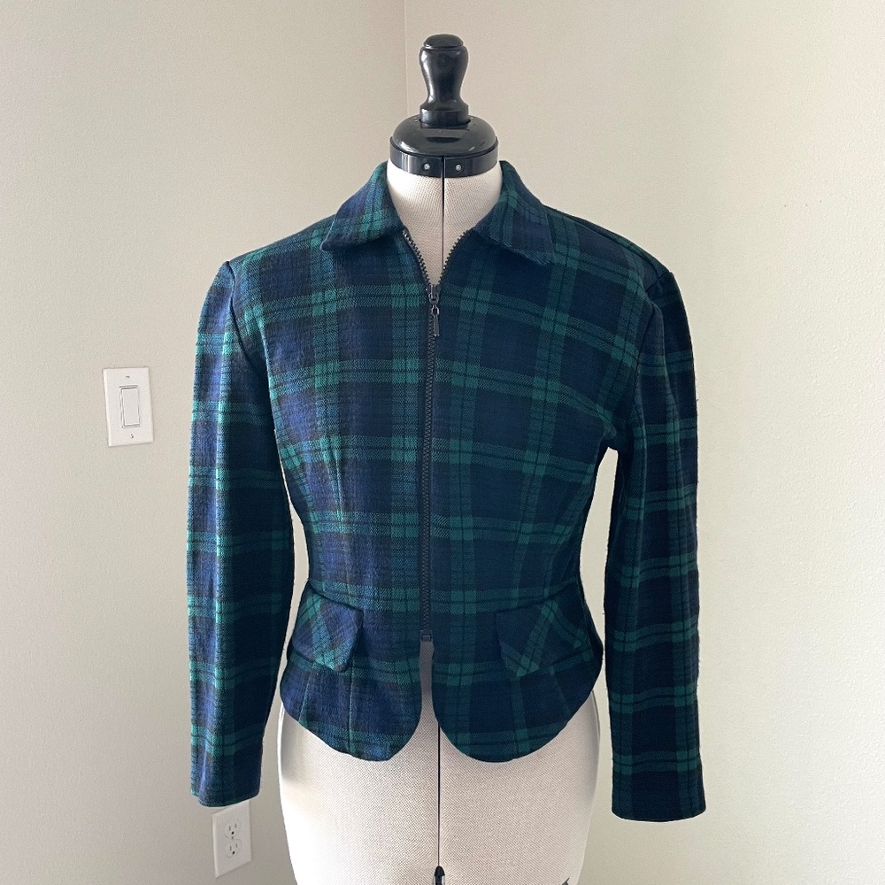 Lois Snyder/Dani Max Black Watch Tartan Plaid Blazer Jacket Green/Blue/Black